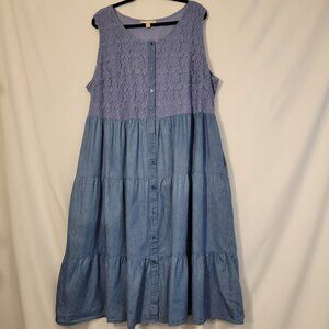 Woman Within Lace bodiced tiered midi plus dress in Blue Size 28w